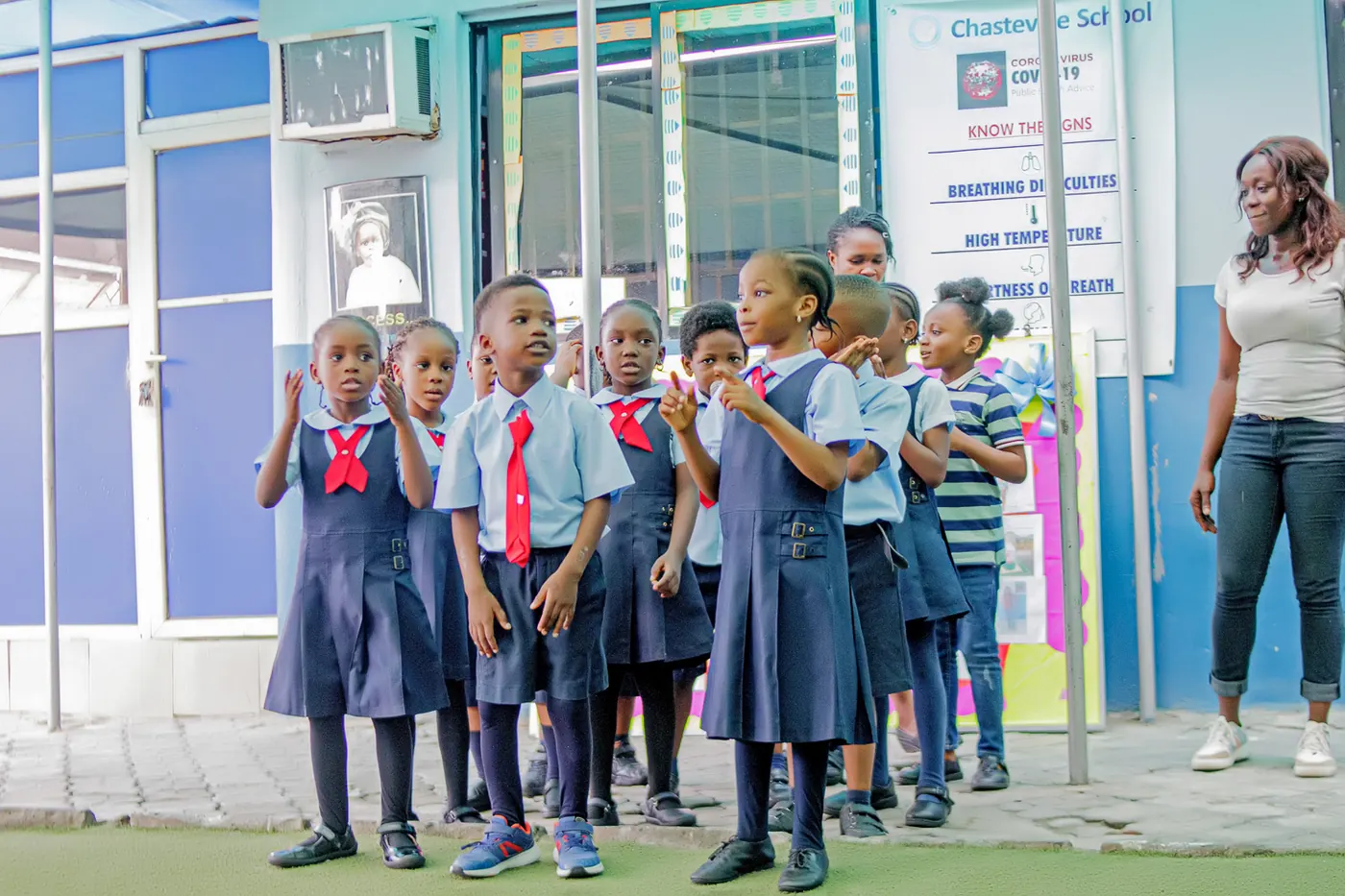 Pupils gathered on the Chasteville playground